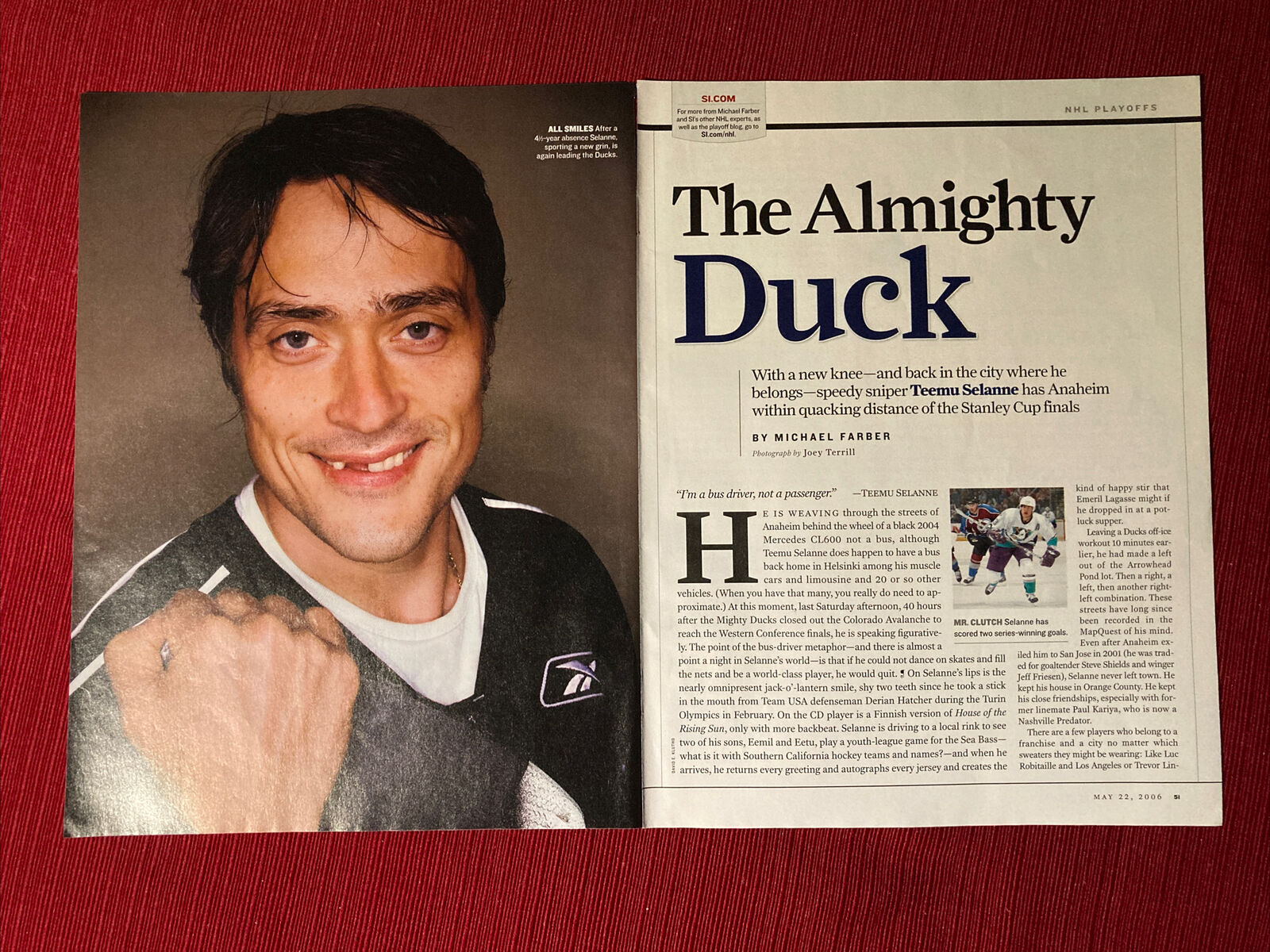Anaheim Mighty Ducks Teemu Selanne 4-page 2006 Print Article - Great To Frame