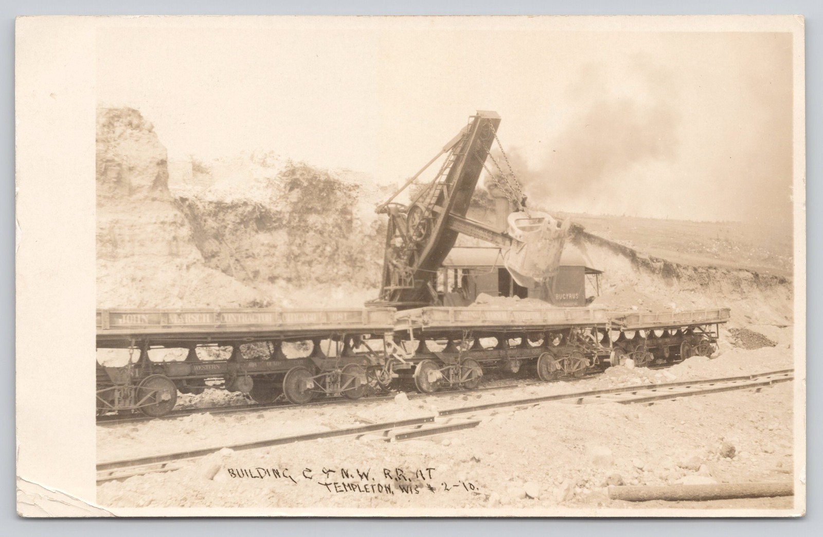 Templeton Wis RPPC 1910 Bucyrus Steam Shovel C&NW Railroad Construction Templeton Wis RPPC 1910 Bucyrus Steam Shovel C&NW Railroad Construction