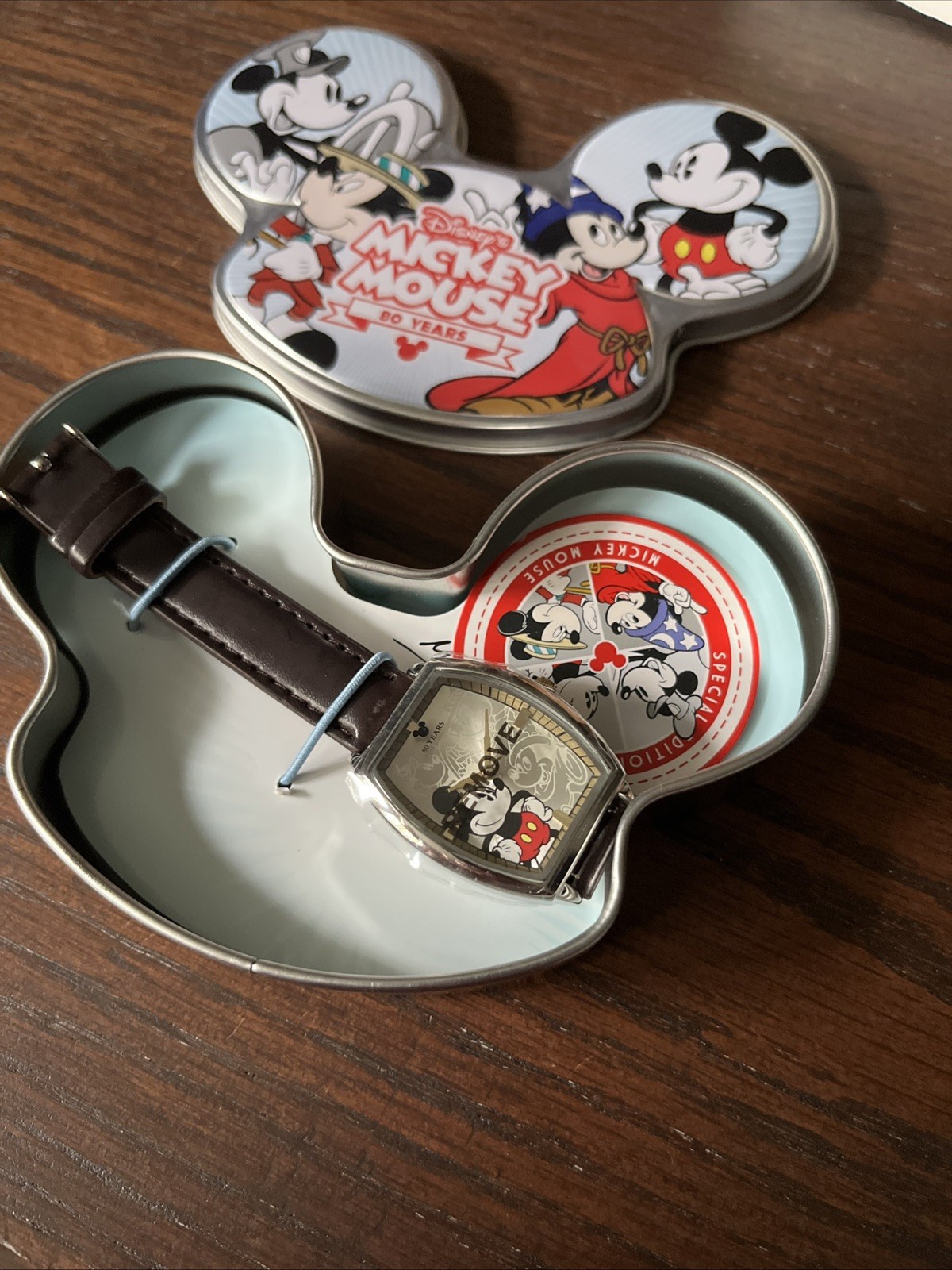 Disneys Mickey Mouse 80 Years Wrist Watch in Keepsake Tin w/ Box - New Old Stock Disneys Mickey Mouse 80 Years Wrist Watch in Keepsake Tin w/ Box - New Old Stock