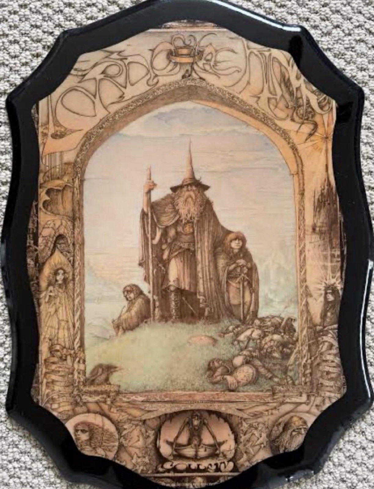 1976 John Cauty The Lord of the Rings Gandalf & Hobbit Plaque 1976 John Cauty The Lord of the Rings Gandalf & Hobbit Plaque