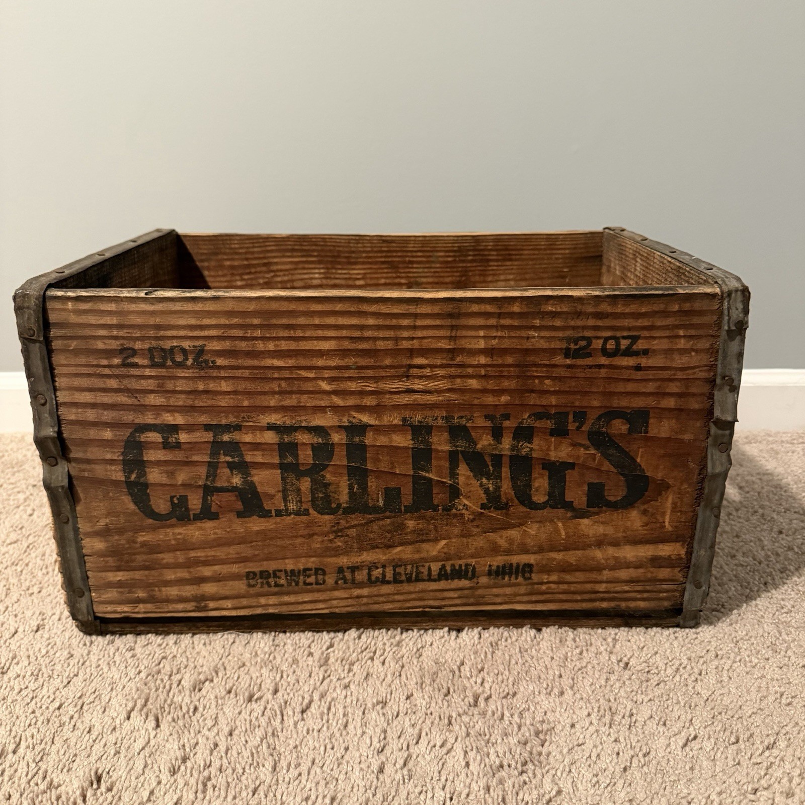 Vintage 1950s Carling’s Beer Wooden Crate Cleveland Ohio Breweriana 2 Doz 12 Oz