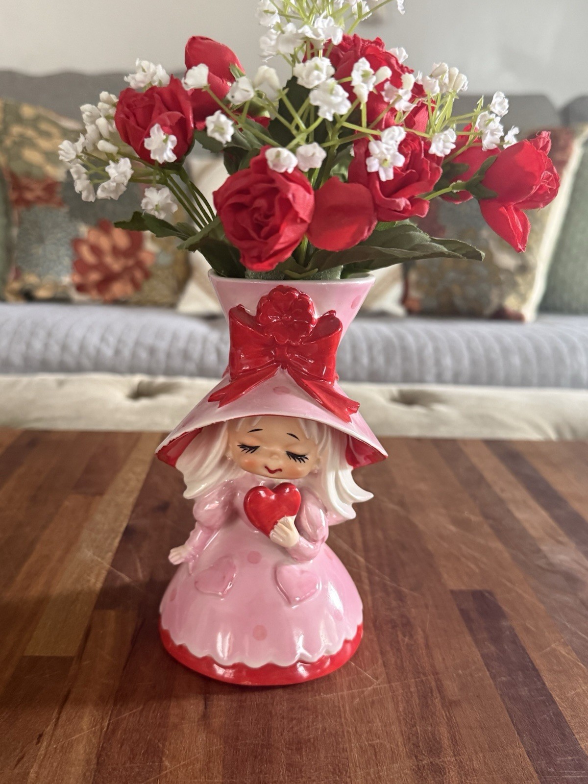 Vintage Lefton Valentine Heart Girl Planter Japan Vintage Lefton Valentine Heart Girl Planter Japan