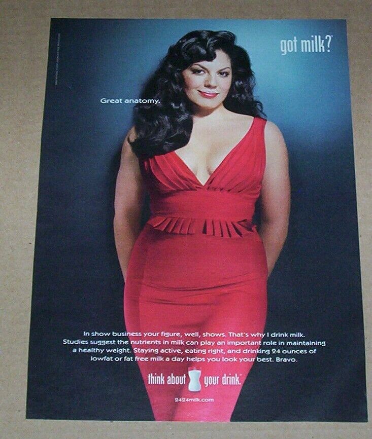 2007 print ad page - GOT MILK? Sara Ramirez mustache -great anatomy- advertising
