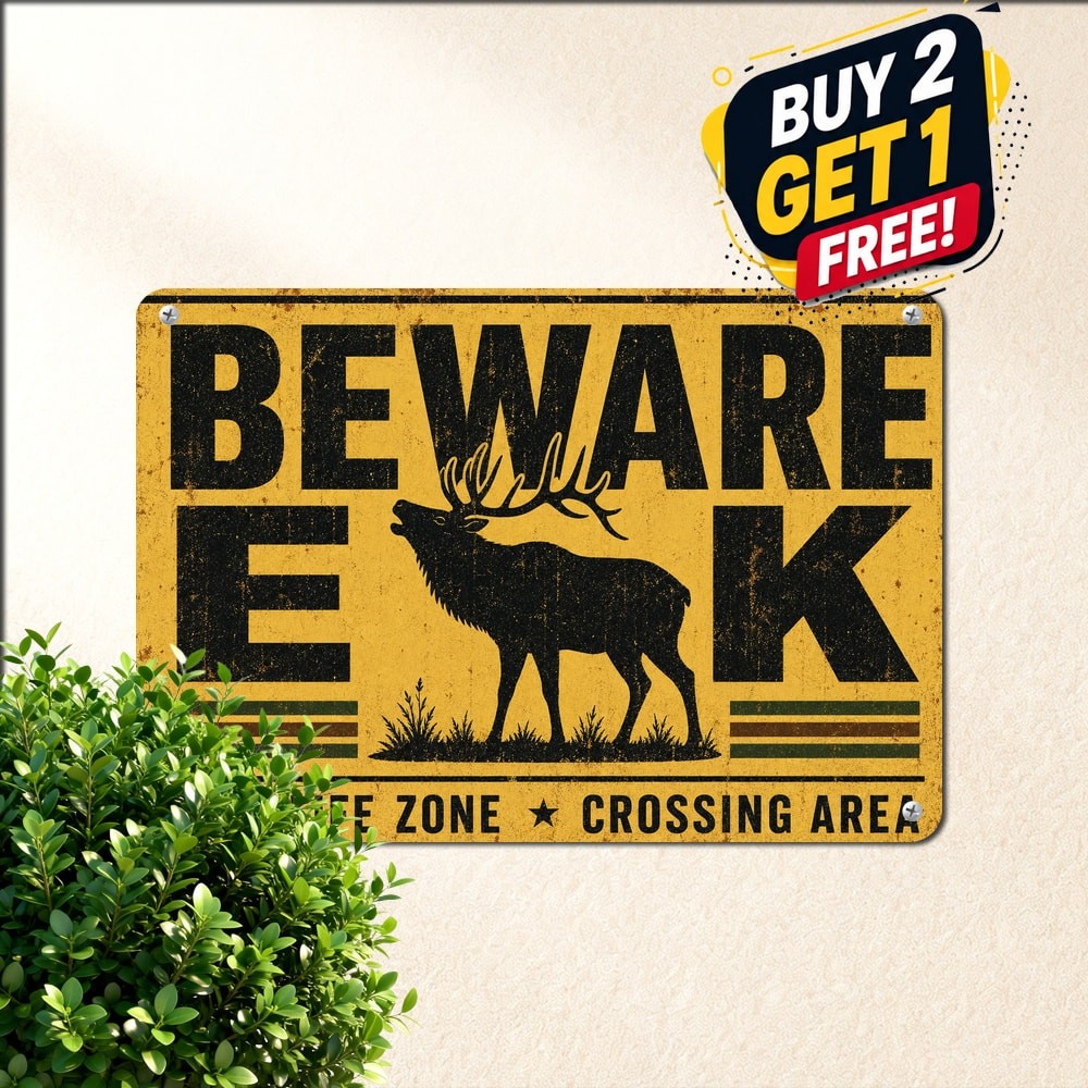 Caution Elk Wildlife Crossing Metal Sign Vintage Outdoor Decor Plaque 8x12