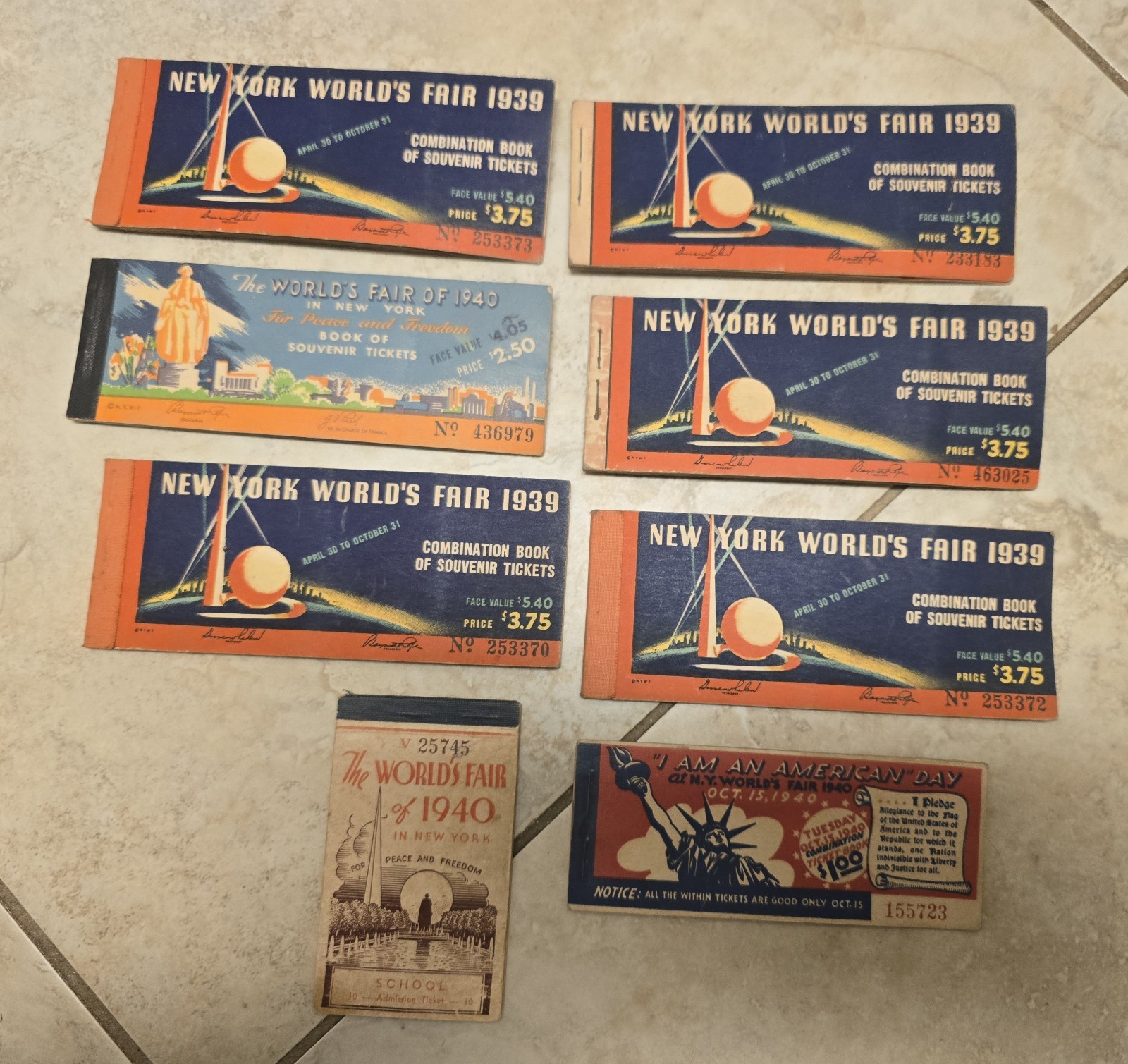 LOT of 8 Vtg 1939 1940 New York Worlds Fair Souvenir Ticket Books & Ephemera WOW