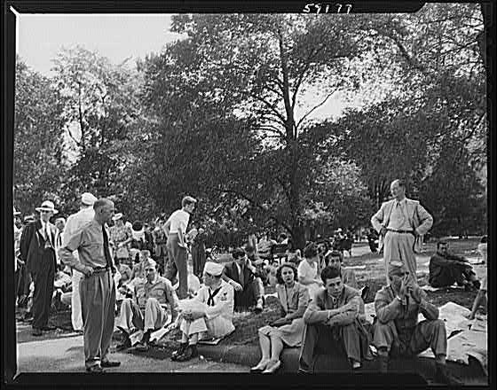 Photo:New York City Central Park 1930s Crowd Sitting on Lawn Park Scene