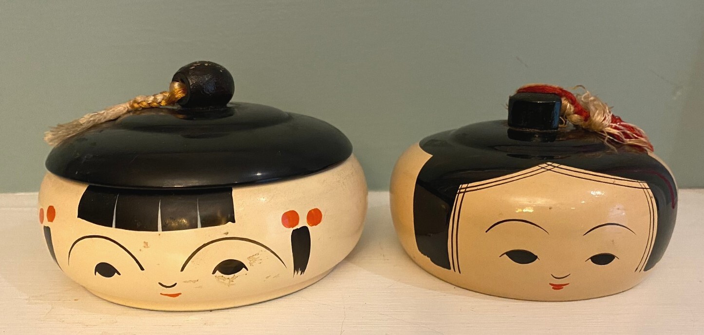 Japanese Woman Face Ryukyu Lacquerware Bowl And Figure Very Rare W/ Tag Vintage Japanese Woman Face Ryukyu Lacquerware Bowl And Figure Very Rare W/ Tag Vintage