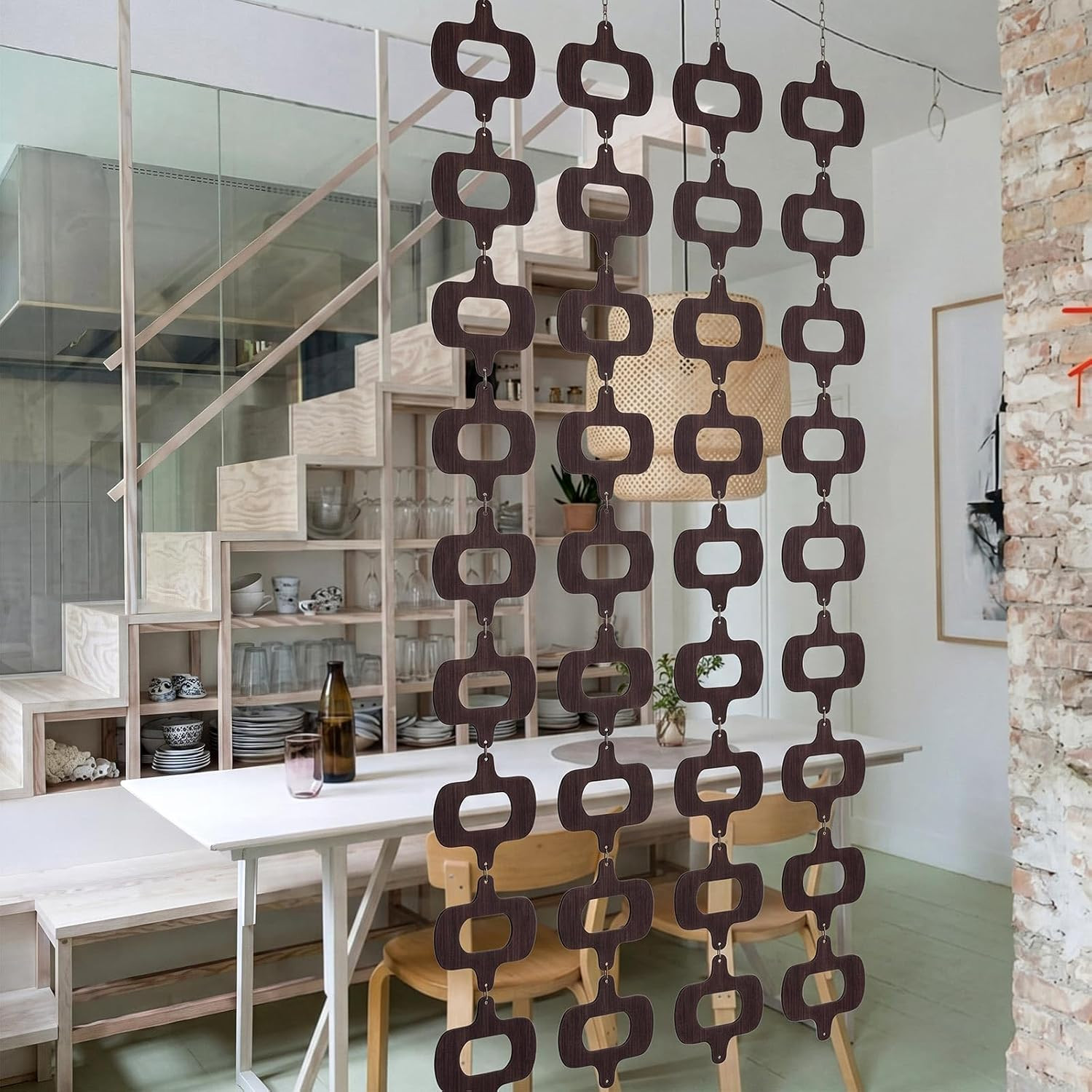 4 Strings Mid Century Modern Geometric Hanging Wall Decor, Retro Wood Pattern Ro 4 Strings Mid Century Modern Geometric Hanging Wall Decor, Retro Wood Pattern Ro