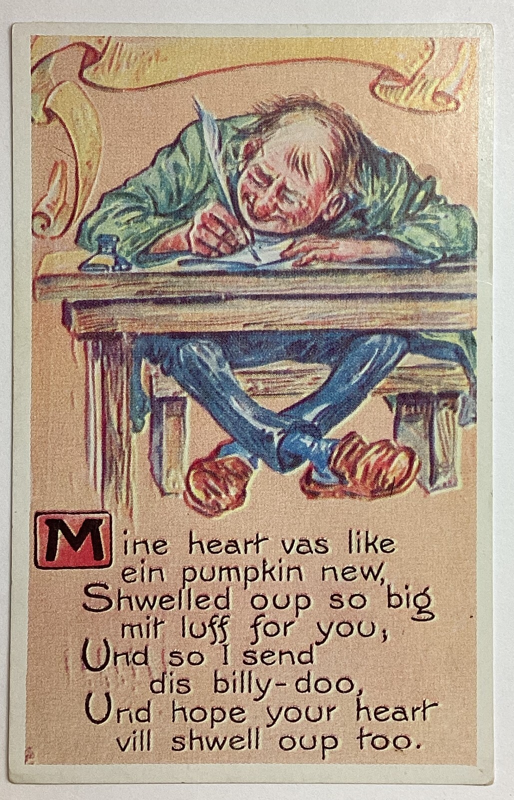 Man Writing Love Letter Poem Vintage Standard Postcard Unposted Man Writing Love Letter Poem Vintage Standard Postcard Unposted
