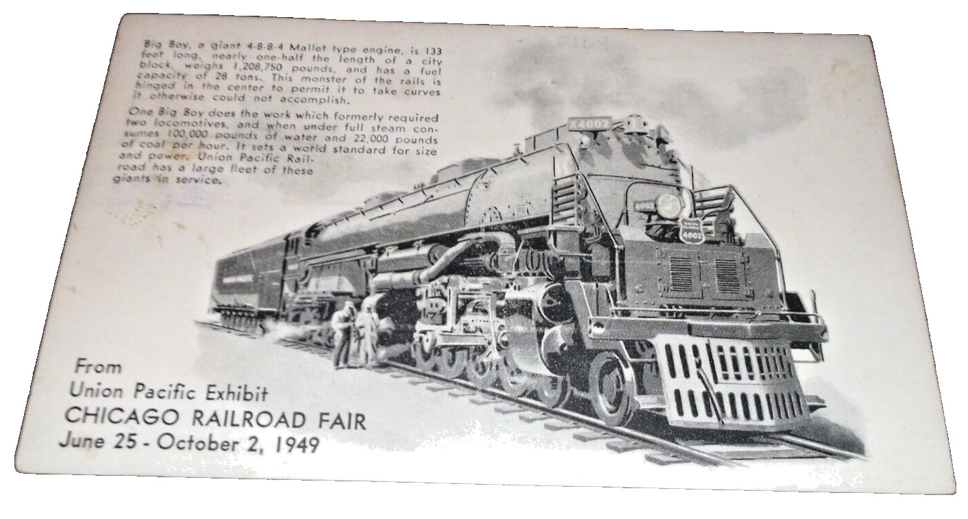 SEPTEMBER 1949 UNION PACIFIC BIG BOY CHICAGO RAILROAD FAIR  POST CARD B