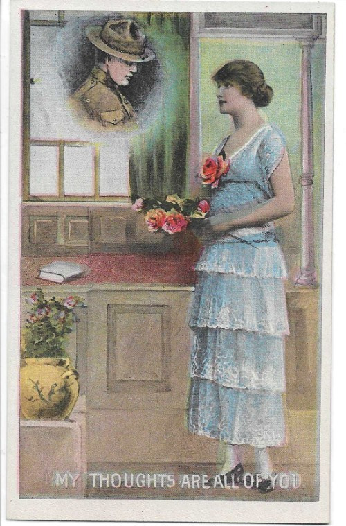 ANTIQUE Postcard       MILITARY ROMANCE  -  