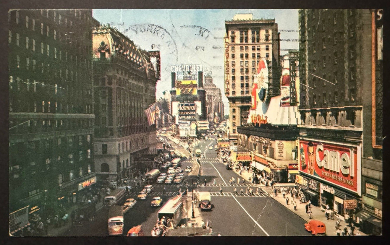 Times Square Night View New York City Camel Sign Chrome Postcard 1964 Times Square Night View New York City Camel Sign Chrome Postcard 1964