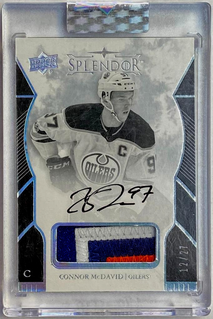 2017-18 UD SPLENDOR CONNOR MCDAVID 3 COLOR GAME USED PATCH AUTO #D 12/27