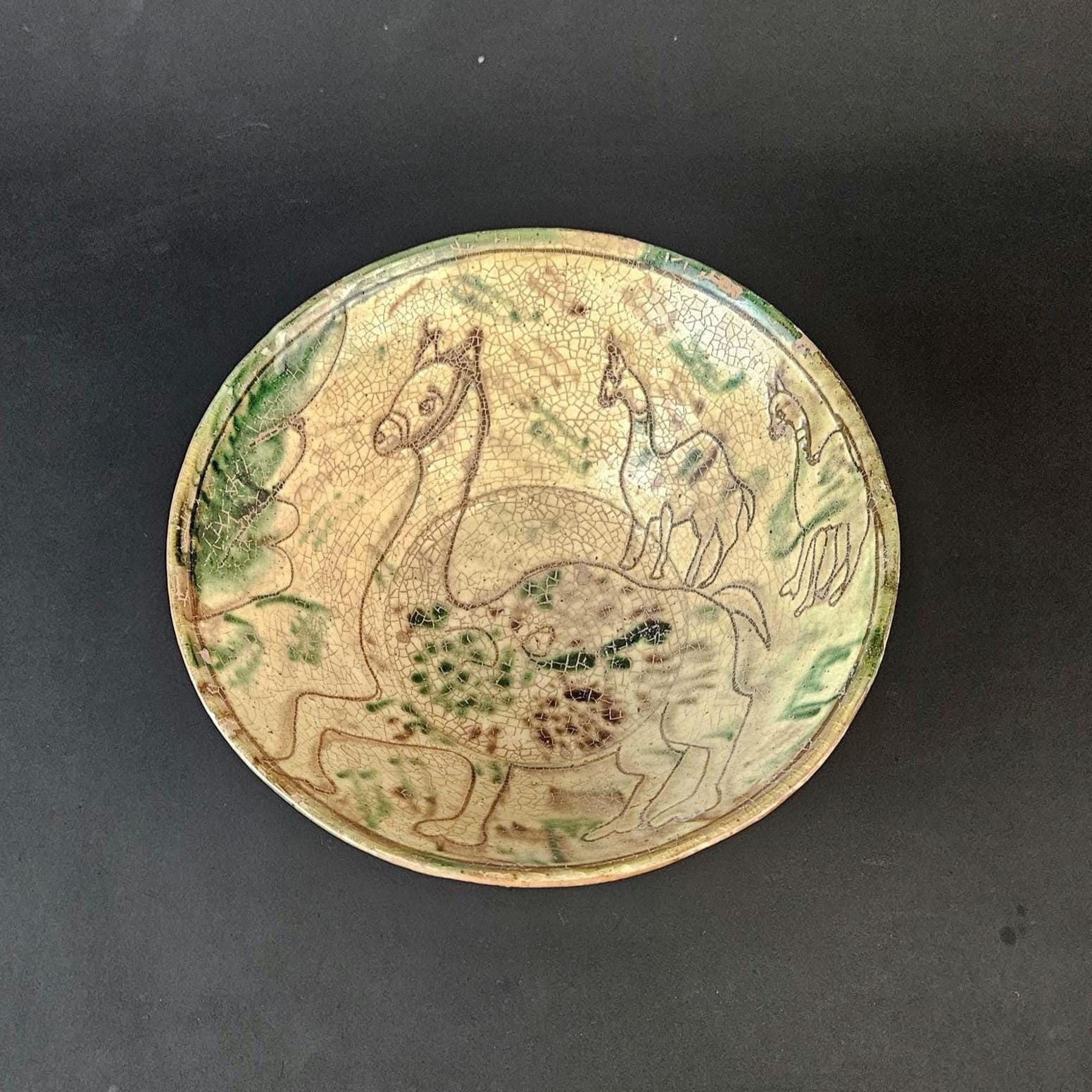 Ancient Middle Eastern Vessel Pottery Earthenware Bowl with Calligraphy Ancient Middle Eastern Vessel Pottery Earthenware Bowl with Calligraphy