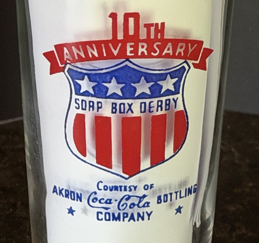 Vintage 1940s 10th Anniversary Soap Box Derby Akron Coca-Cola Glass Tumbler RARE Vintage 1940s 10th Anniversary Soap Box Derby Akron Coca-Cola Glass Tumbler RARE