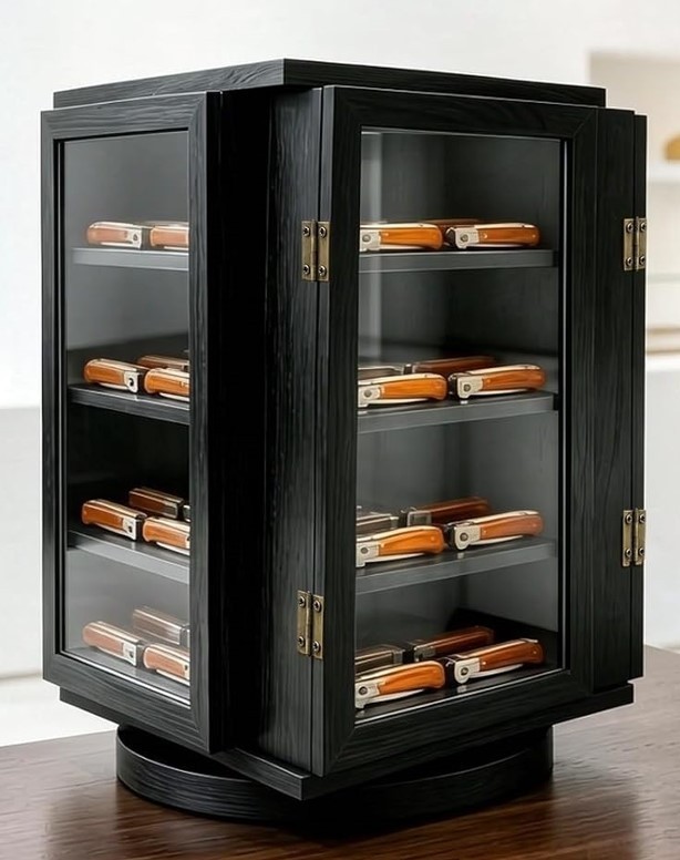Knife Display Case Cabinet Rotating Wood Black Pocket Knives Holder Shadow Box Knife Display Case Cabinet Rotating Wood Black Pocket Knives Holder Shadow Box