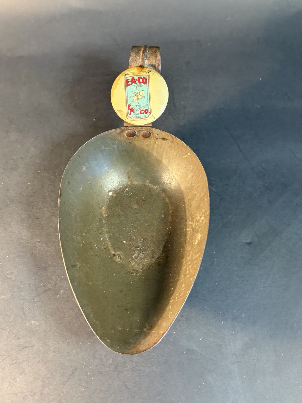 Vintage E-A-Co Everett Augmenbaugh Advertising Metal Flour Scoop, Waseca, MN