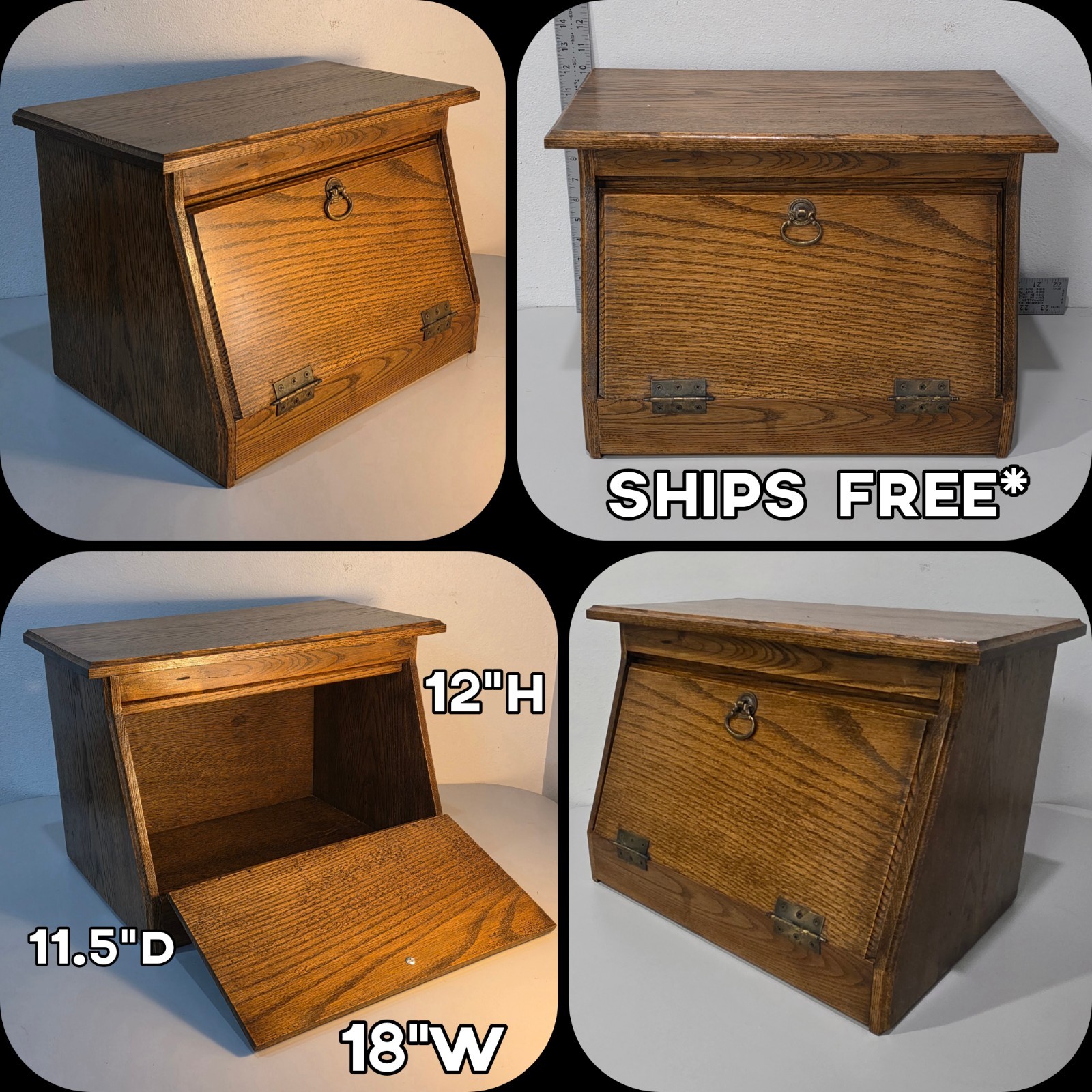 Gorgeous Vintage Solid Oak Bread Box Hand Made 18\ Gorgeous Vintage Solid Oak Bread Box Hand Made 18\
