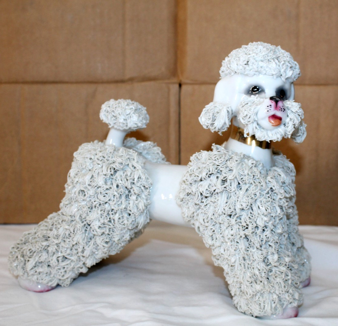 Lrg. Vintage 1950s White Spaghetti Poodle Figurine MCM Kreiss? Ceramic RARE Lrg. Vintage 1950s White Spaghetti Poodle Figurine MCM Kreiss? Ceramic RARE