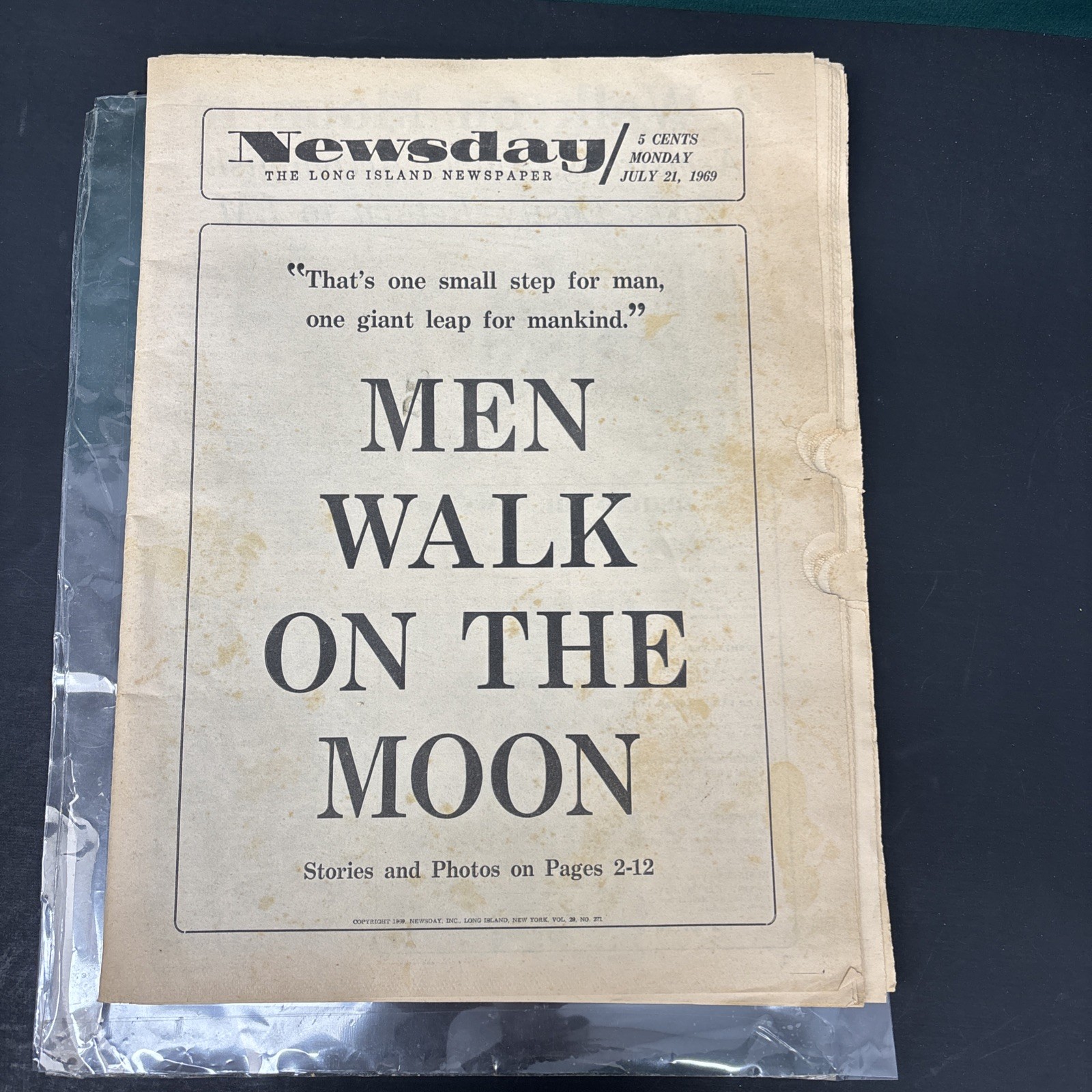 Vintage 1969 Newsday Newspaper Apollo 11 Moon Landing Men Walk on the Moon