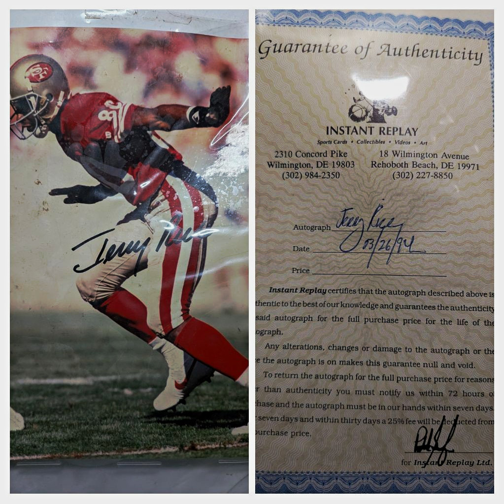 Jerry Rice San Francisco 49ers Signed Original Football Photo Instant Replay COA Jerry Rice San Francisco 49ers Signed Original Football Photo Instant Replay COA