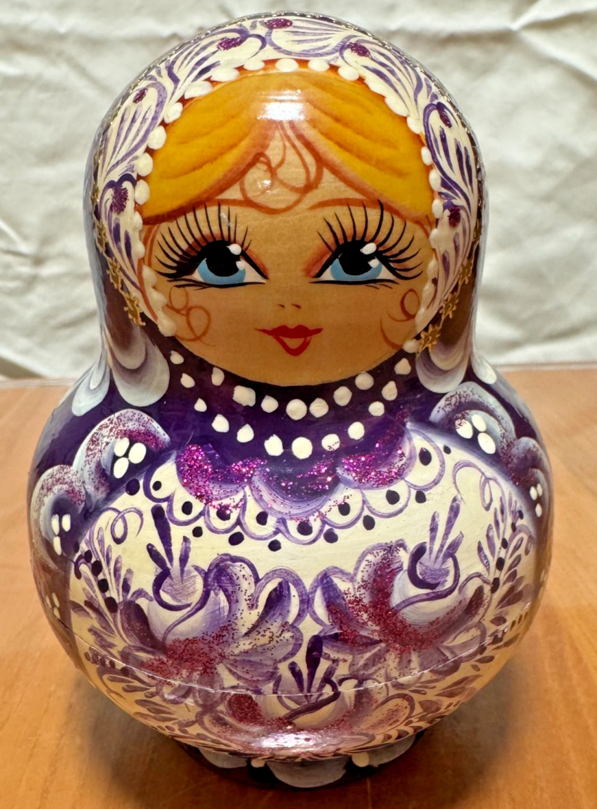 Russian Nesting Dolls Purple Matryoshka Doll 10pcs St Petersburg Handmade - DS31