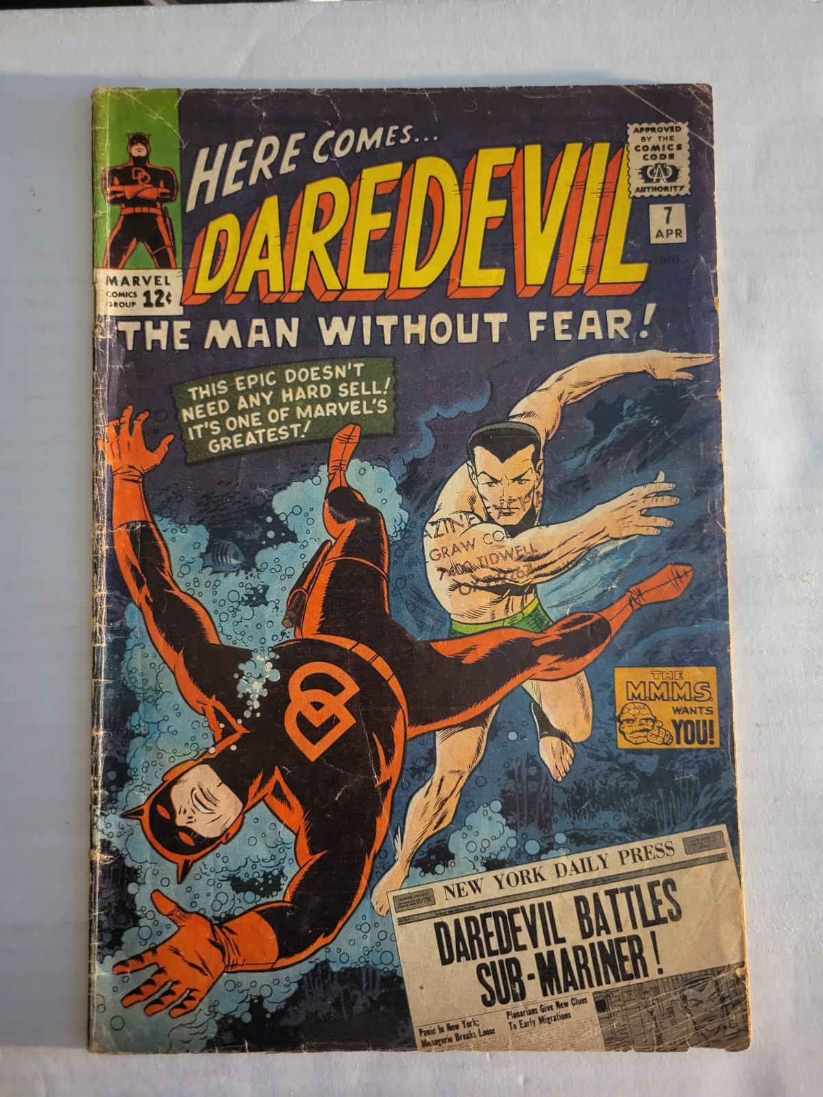 Daredevil 7 Marvel Comics April 1965 1st App Red Costume Sub-Mariner Daredevil 7 Marvel Comics April 1965 1st App Red Costume Sub-Mariner