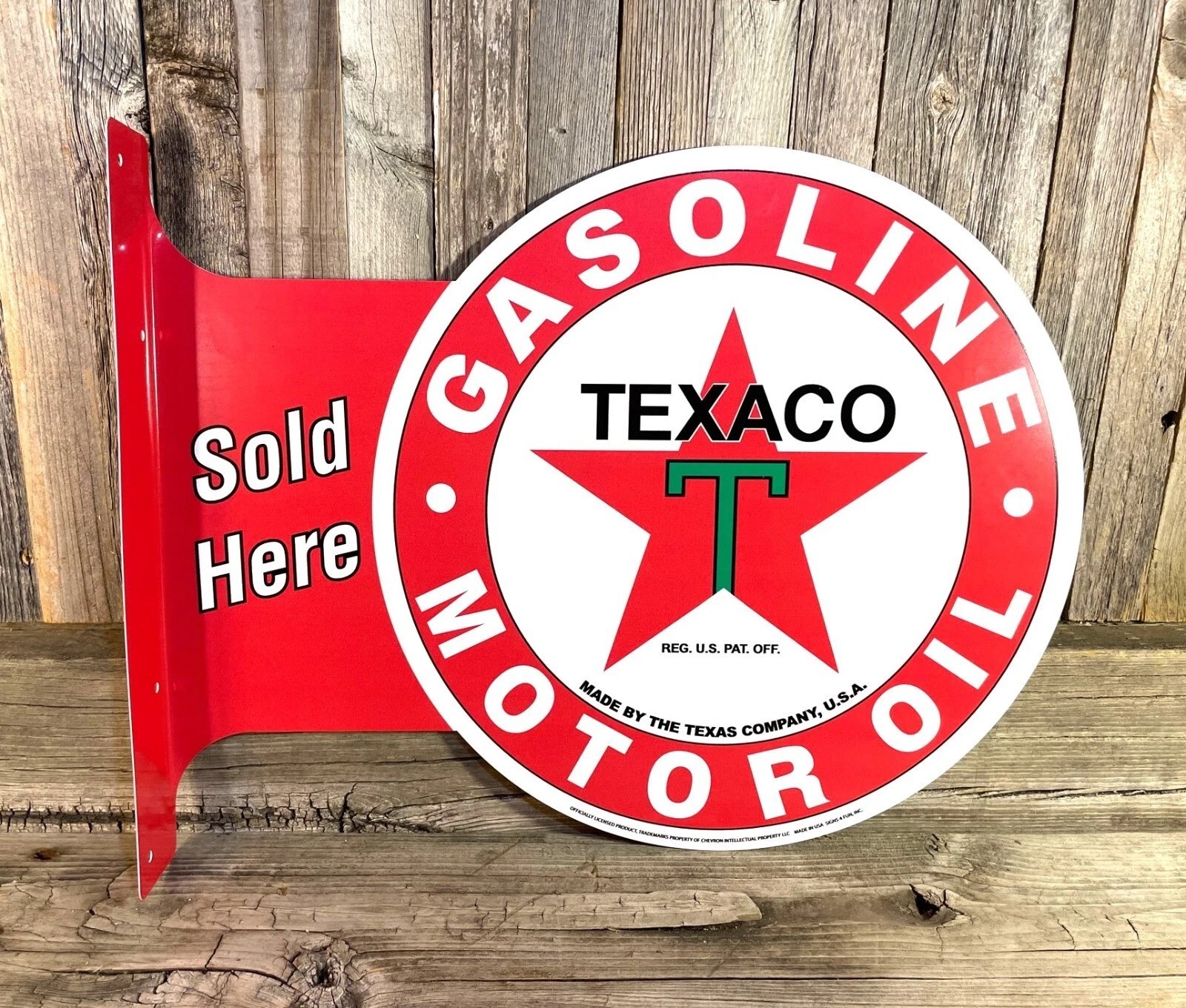 Texaco Gasoline Oil Large Flange Vintage Style Metal Sign Texaco Gasoline Oil Large Flange Vintage Style Metal Sign