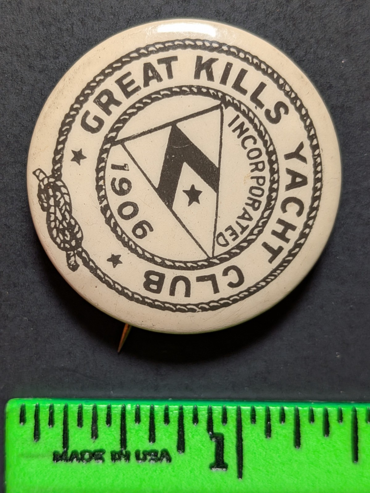 Vintage 1906 Great Kills Yacht Boating Club Pinback Pin Vintage 1906 Great Kills Yacht Boating Club Pinback Pin