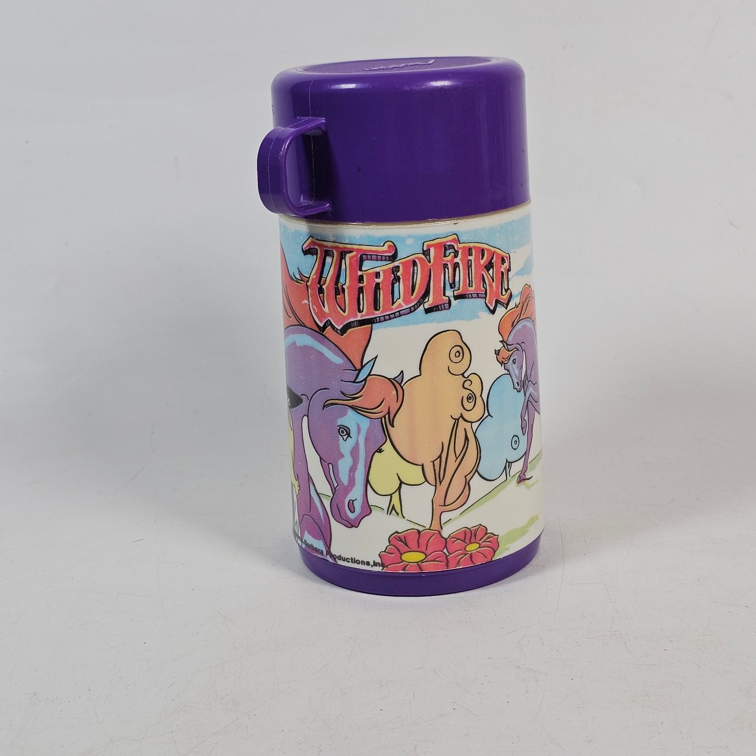 Vintage 1986 Wildfire Thermos Aladdin Hanna-Barbera Cartoon Purple Lunch Box Cup Vintage 1986 Wildfire Thermos Aladdin Hanna-Barbera Cartoon Purple Lunch Box Cup