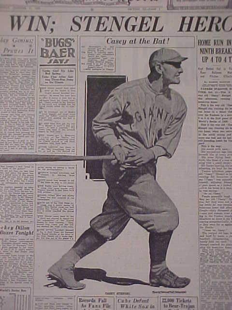 VINTAGE NEWSPAPER HEADLINE~BASEBALL NY GIANTS WIN CASEY STENGEL HERO AT BAT 1923