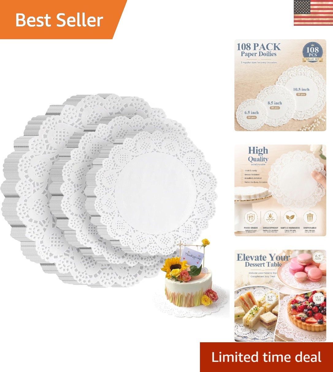 108 PCS Elegant White Lace Doilies, 6.5-10.5 Inch for Stylish Table Settings