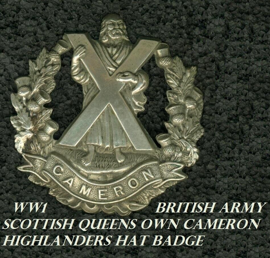 CAMERON VINTAGE uniform Hat Badge HEAVY METAL PIN BACK BADGE.ORIGINAL WWI.