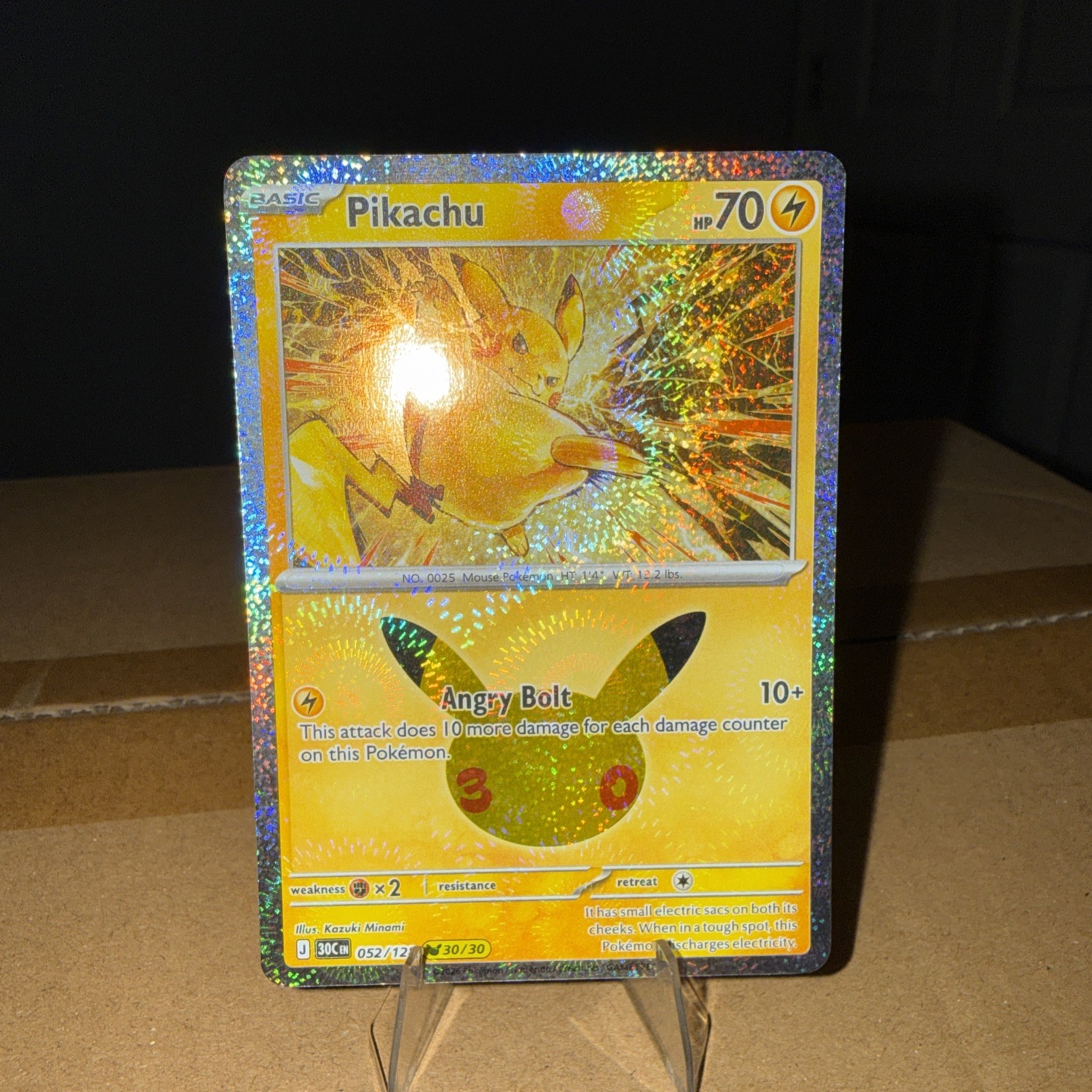 Pokemon Pikachu 052/128 30/30 30th Celebration Angry Bolt Holo Fireworks RP45 Pokemon Pikachu 052/128 30/30 30th Celebration Angry Bolt Holo Fireworks RP45