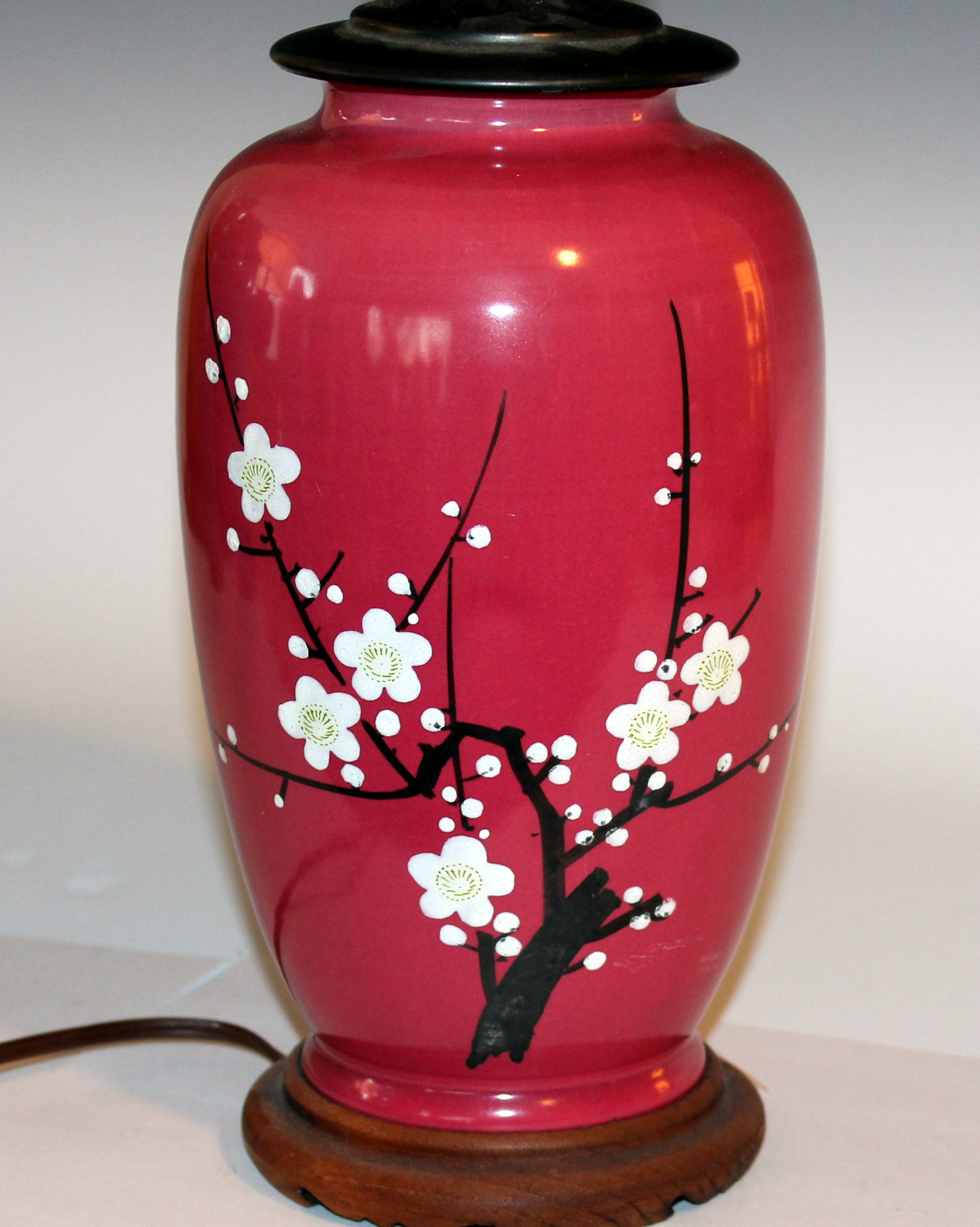 Awaji Studio Pottery Old or Antique Japanese Prunus Cherry Blossom Vase Lamp Awaji Studio Pottery Old or Antique Japanese Prunus Cherry Blossom Vase Lamp
