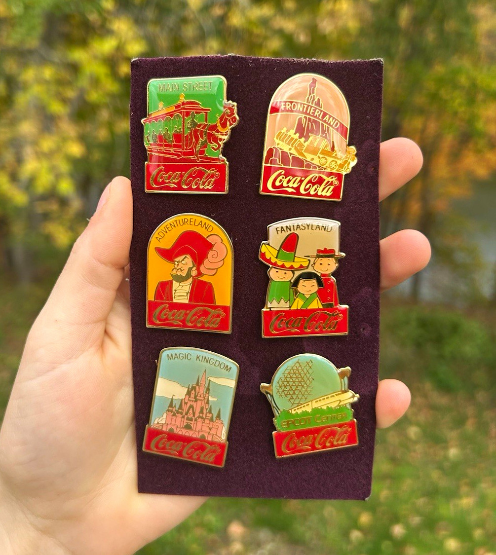Vintage 1986 Disney World 15th Anniv Coca Cola Park Lands 6 Pin Lot Cast Member Vintage 1986 Disney World 15th Anniv Coca Cola Park Lands 6 Pin Lot Cast Member