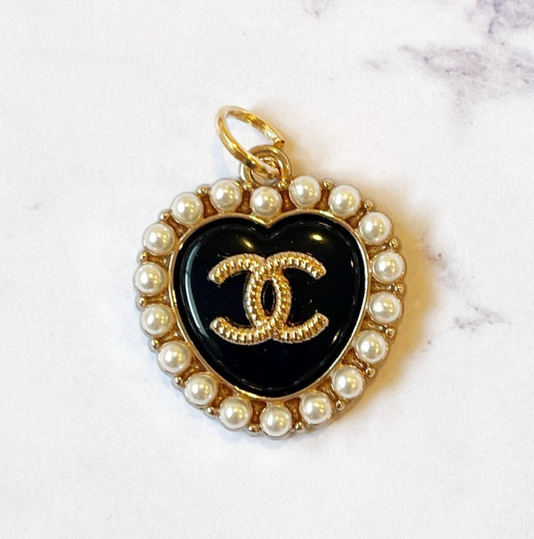 Designer Pearl Heart Black Gold CC Zipperpull | set of 1 | 22mm