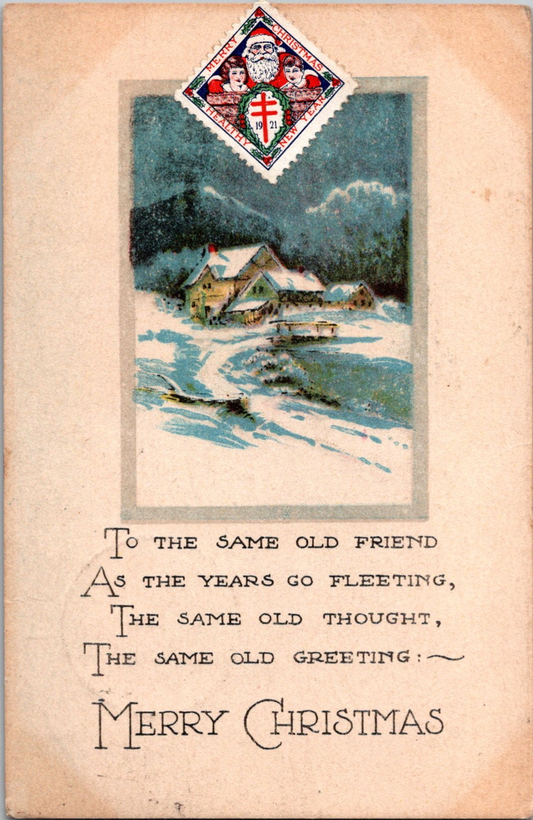 Snowy House Winter Scene Christmas Postcard 1921