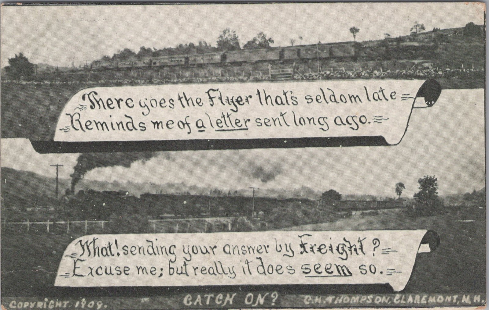 Steam Railroad Train Flyer Freight Claremont NH Northfield Vermont VT Postcard