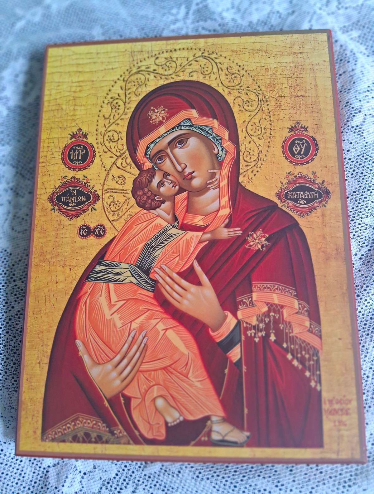 ULTRA RARE 1999 Byzantine Icon Panagia Gifted to Vatican Nuncio Archbp Montalvo ULTRA RARE 1999 Byzantine Icon Panagia Gifted to Vatican Nuncio Archbp Montalvo