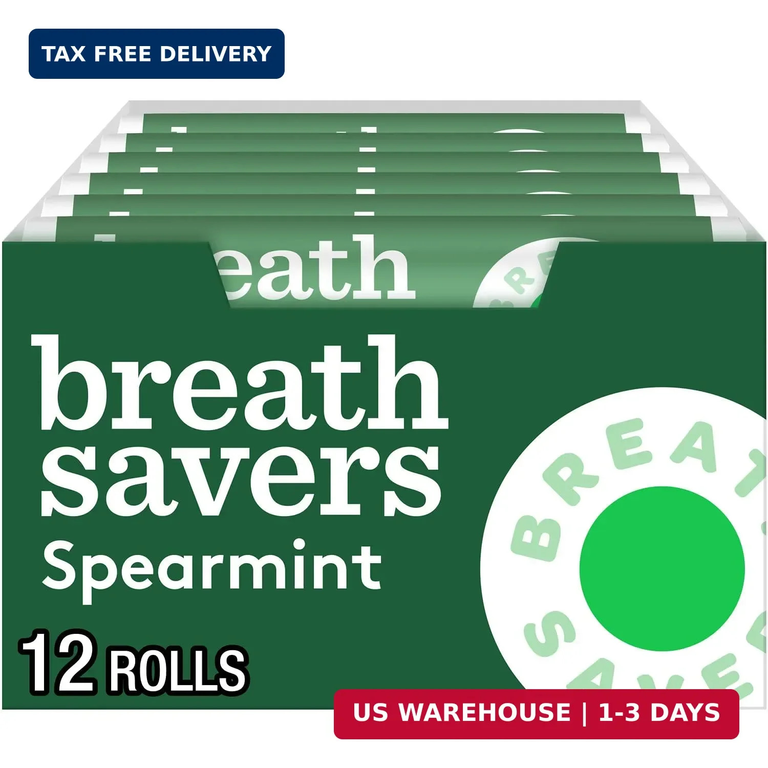 BREATH SAVERS Spearmint Sugar-Free Mints Rolls, 0.75 oz, 12 ct