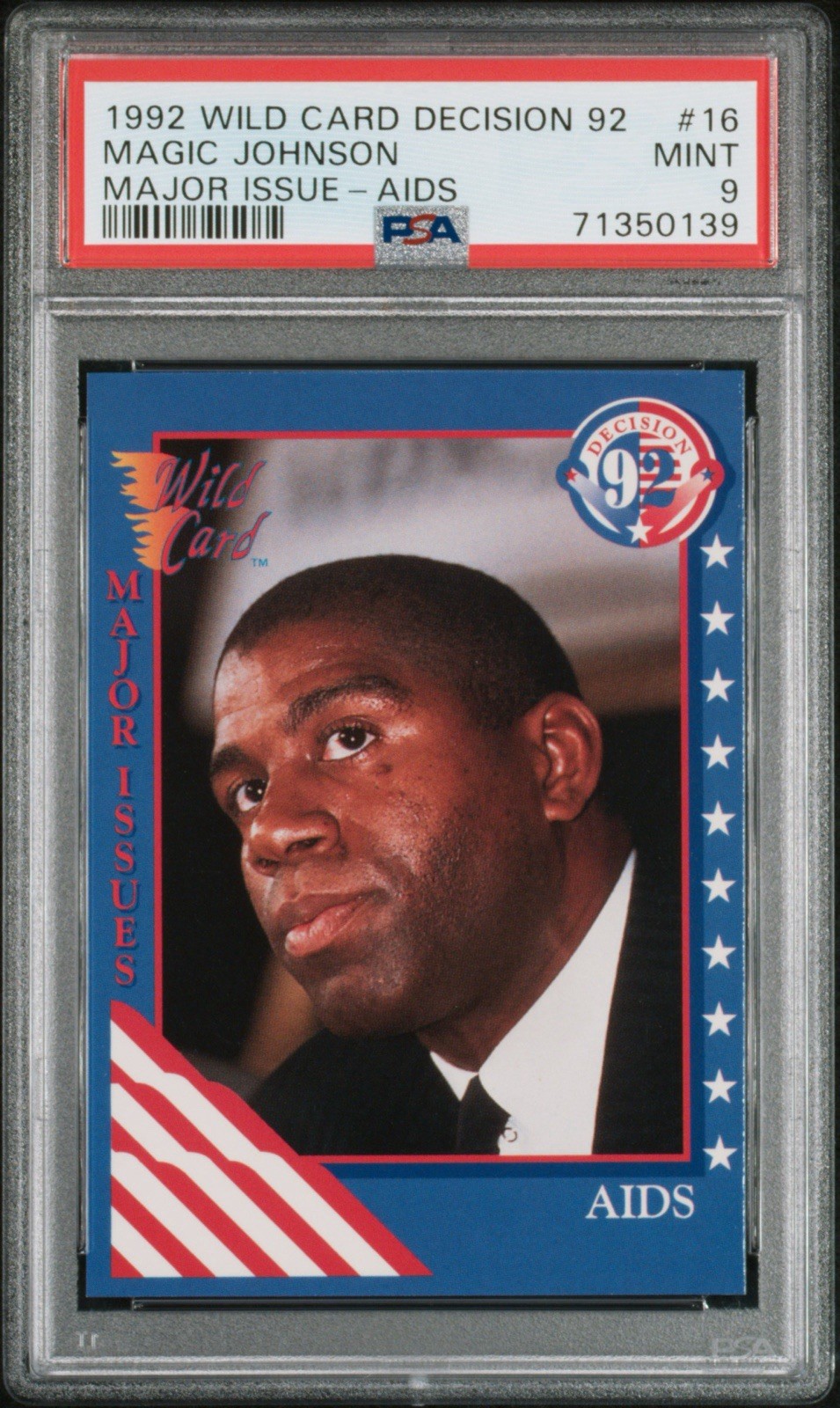 1992 Wild Card Decision #16 Magic Johnson Major Issue - AIDS PSA 9 LOW POP