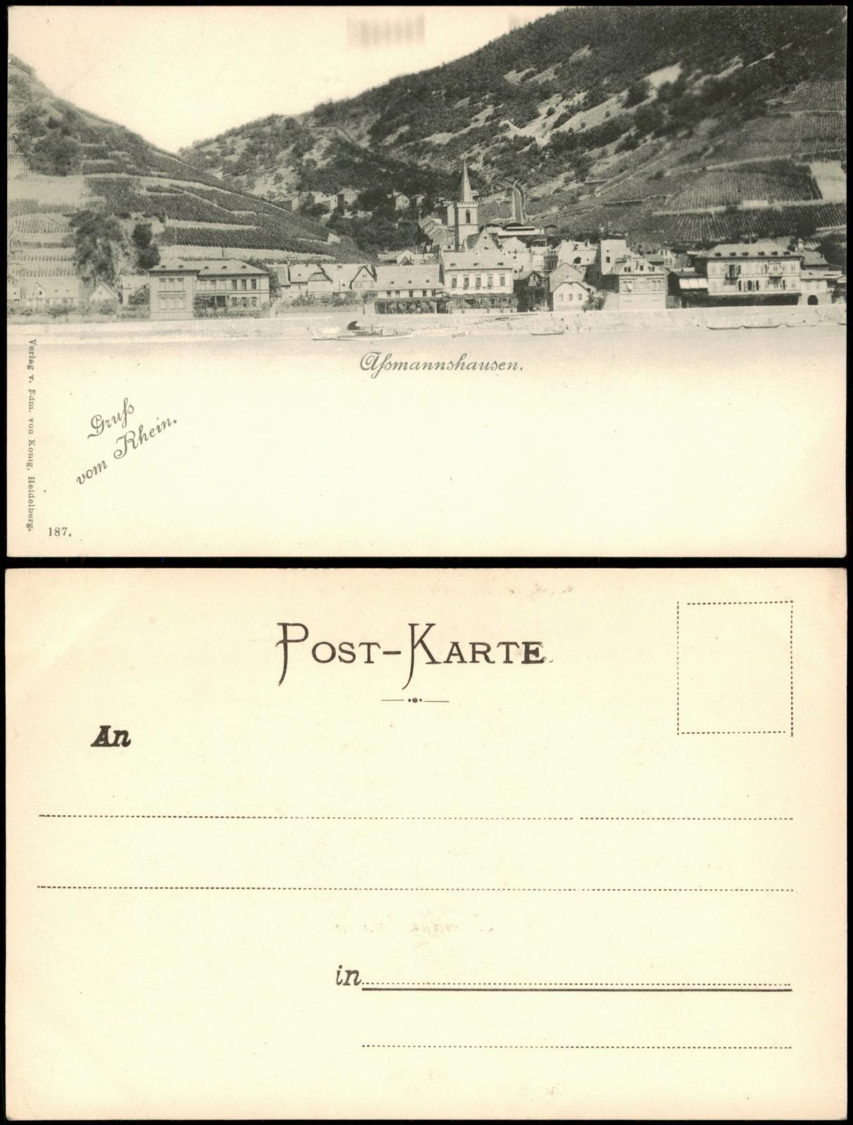 Ansichtskarte Assmannshausen am Rhein-Rüdesheim (Rhein) Totale 1905 Ansichtskarte Assmannshausen am Rhein-Rüdesheim (Rhein) Totale 1905