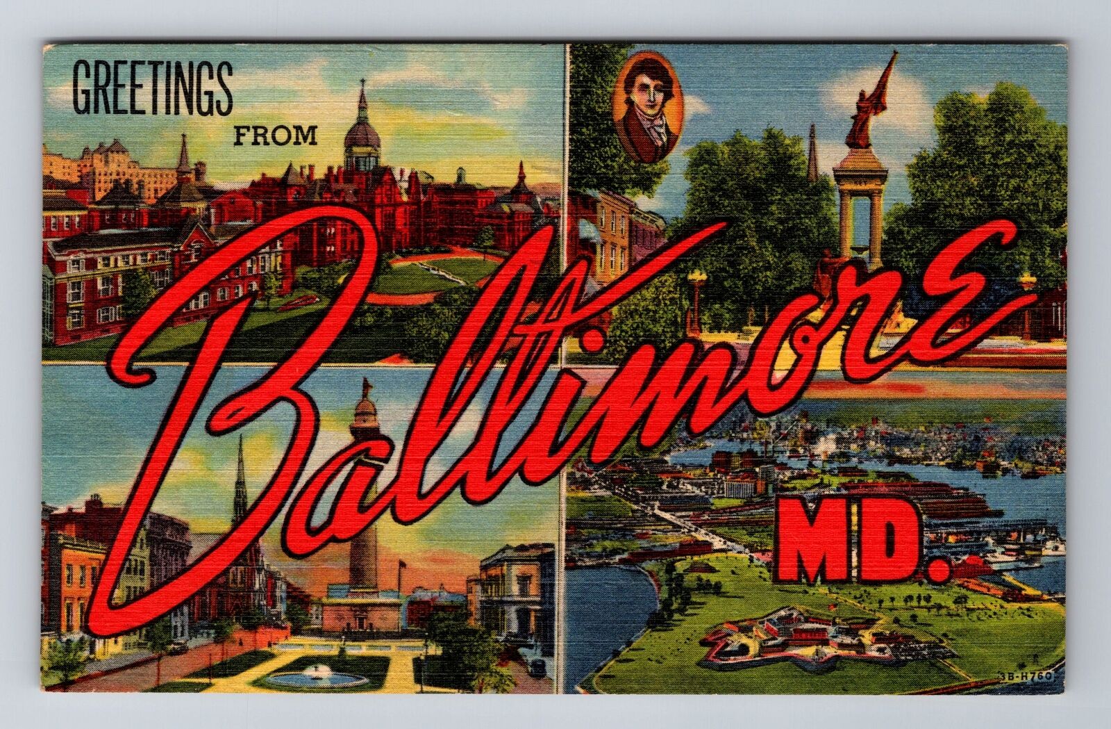 Baltimore MD-Maryland, General Landmark Greetings, Vintage c1958 Postcard