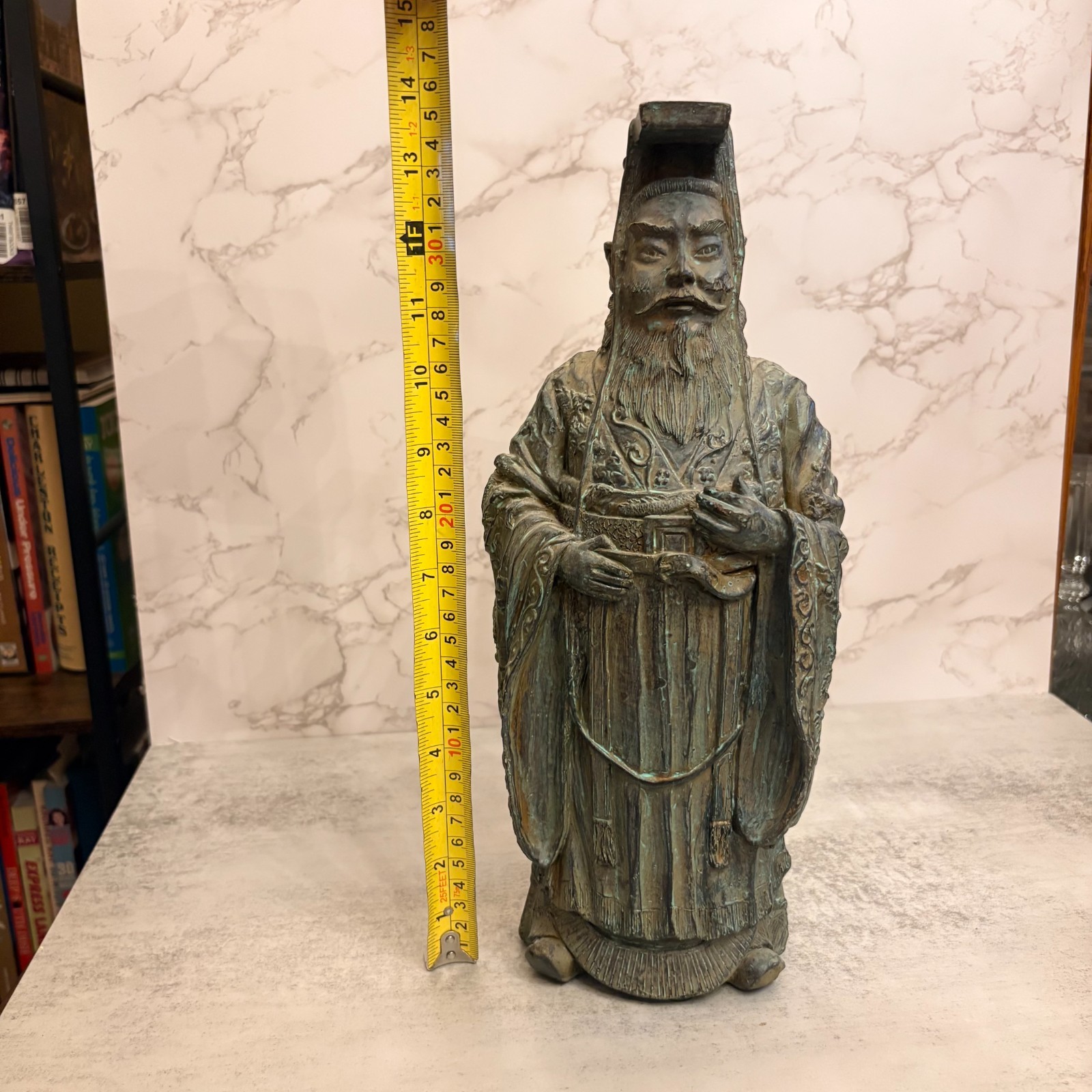 Asian Chinese Emperor Resin Statue Bronze Verdigris Finish 12.5 Asian Chinese Emperor Resin Statue Bronze Verdigris Finish 12.5