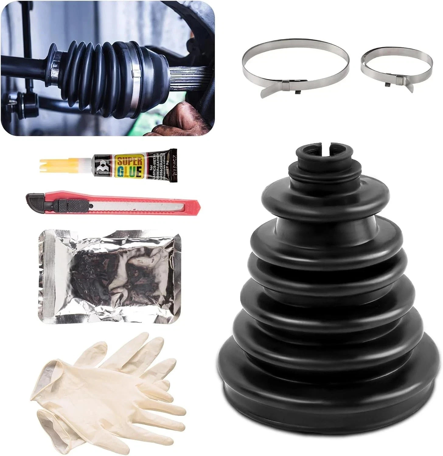 Heavy Duty Universal CV Axle Boot Repair Kit 22-28mm Shafts 5.04 Heavy Duty Universal CV Axle Boot Repair Kit 22-28mm Shafts 5.04