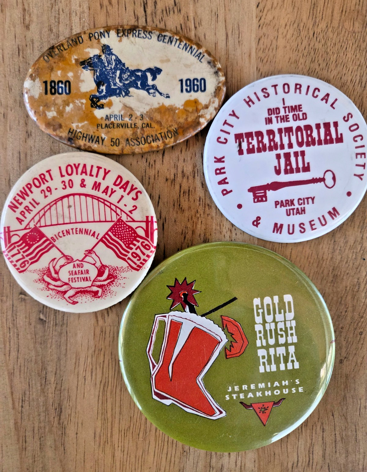 Vintage Western Americana Pinback Button Lot 4 Gold Rush Pony Express Park City Vintage Western Americana Pinback Button Lot 4 Gold Rush Pony Express Park City