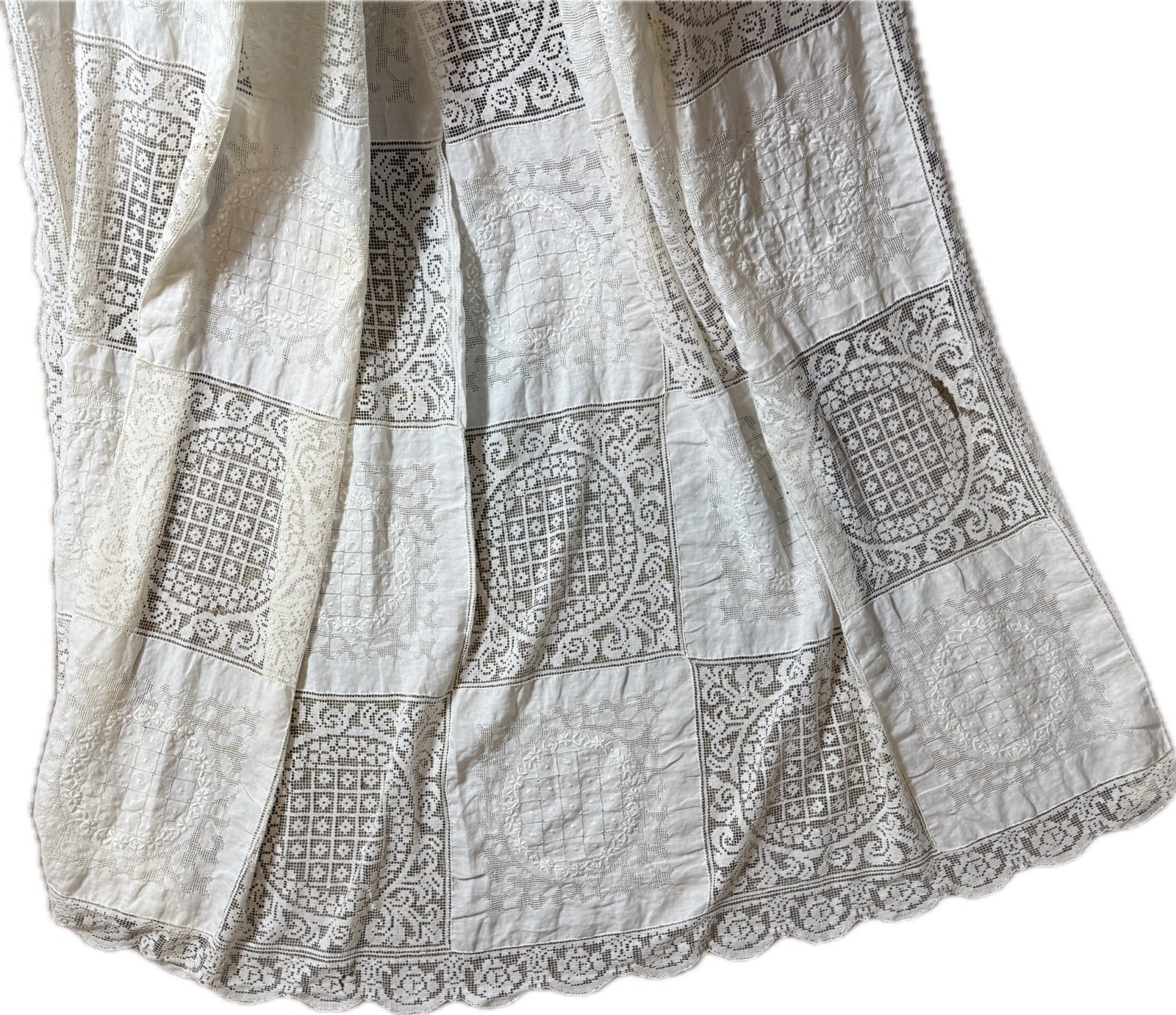 Antique Handmade Tablecloth Early 1900s Ivory Filet Square Heirloom Intricate Antique Handmade Tablecloth Early 1900s Ivory Filet Square Heirloom Intricate