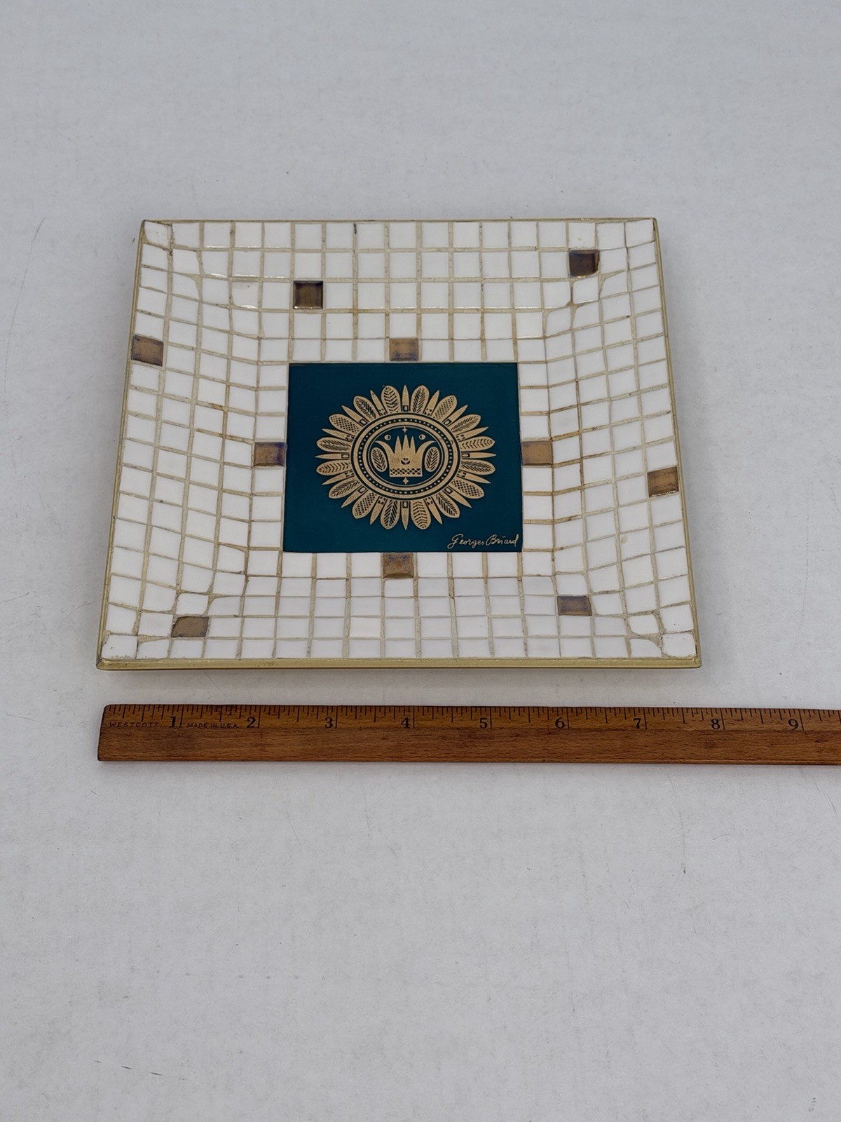 Vintage Retro Georges Briard Mosaic Tile Tray Regalia Pattern Green/Gold MCM Vintage Retro Georges Briard Mosaic Tile Tray Regalia Pattern Green/Gold MCM