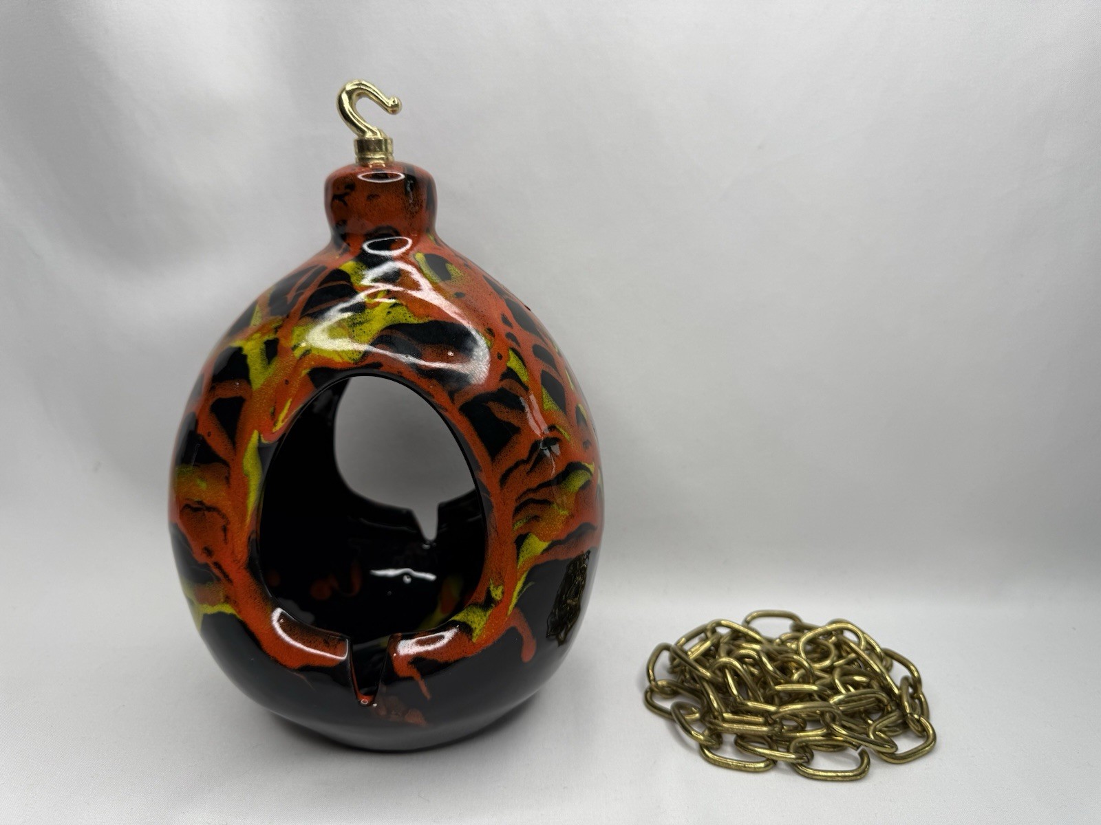 VINTAGE MCM HANGING ASHTRAY NOS CERAMIC DRIP GLAZE ATOMIC CALIFORNIA ORIGINALS